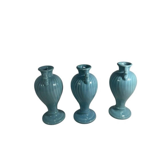 VTG Royal Haeger Light Blue Urn Vase w/Swirls 7" Ceramic Bud Vase Set Of 3 MCM - Picture 9 of 14